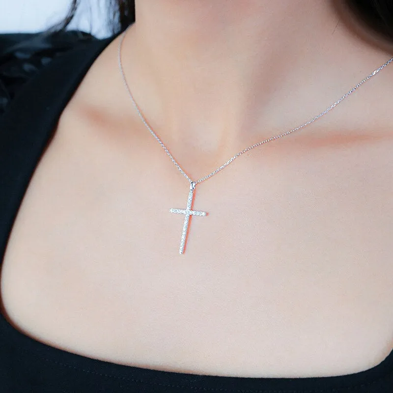 Sterling Silver Cross Diamond Sparkling Pendant