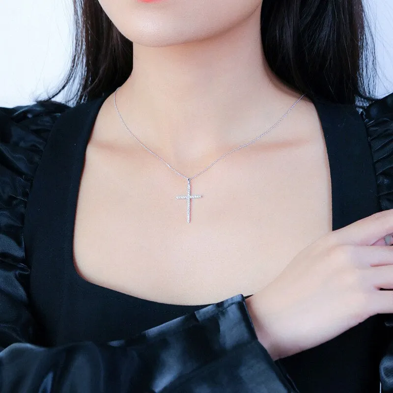 Sterling Silver Cross Diamond Sparkling Pendant