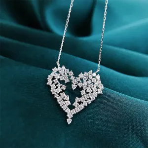 Sterling Silver Cubic Zirconia Open Lace Heart Pendant Necklace