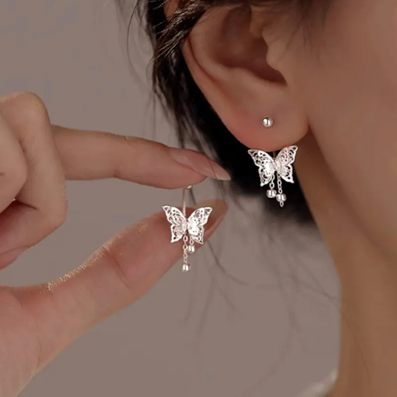 Sterling Silver Elegant Butterfly Tassel Earrings