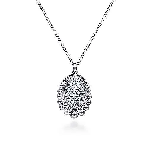 Sterling Silver White Sapphire Pave Center & Bujukan Bead Frame Pendant Necklace