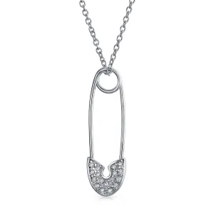 Symbolic CZ Safety Pin Pendant Necklace in Sterling Silver for Displaced Support