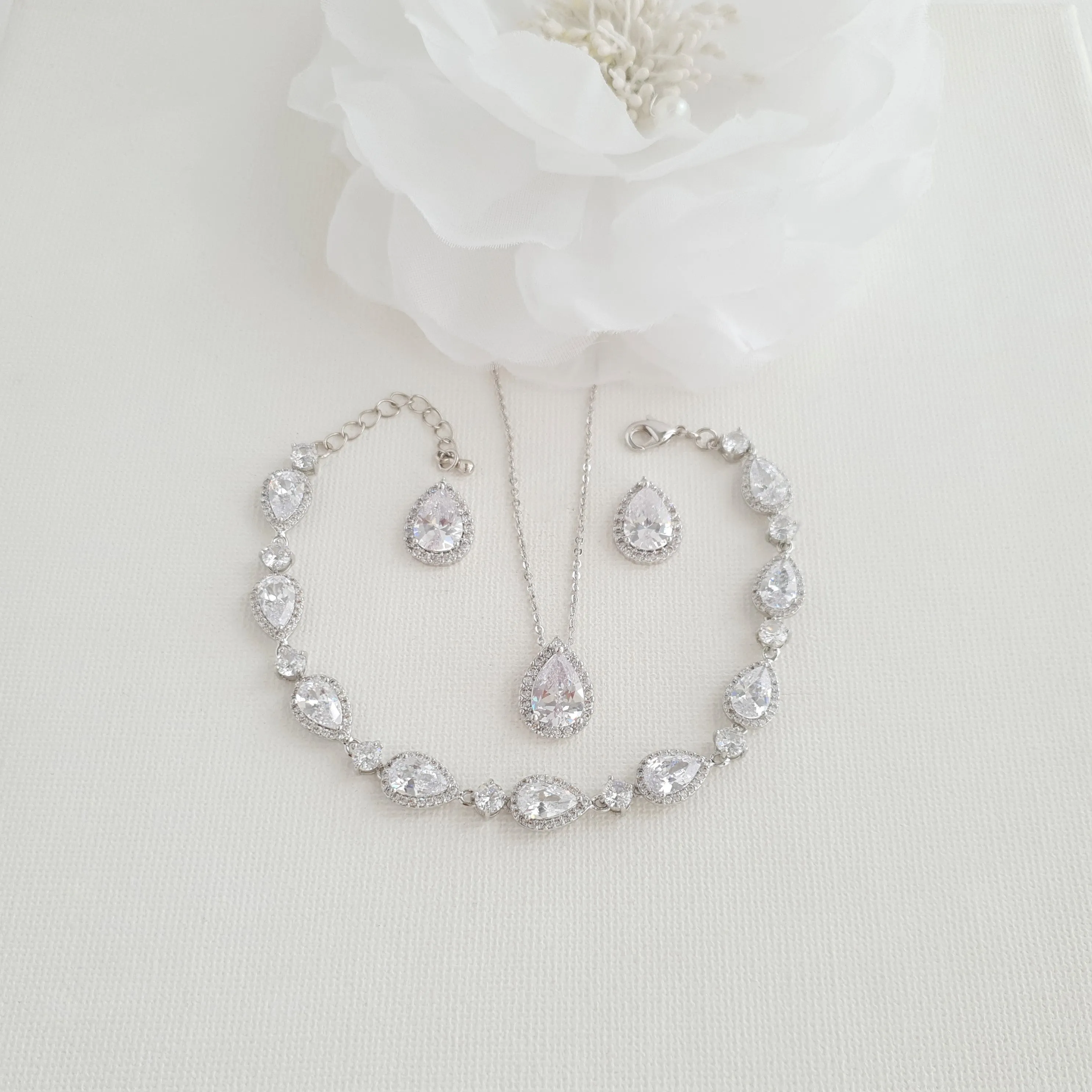 Teardrop Stud Earrings Necklace Bracelet Set-Emma