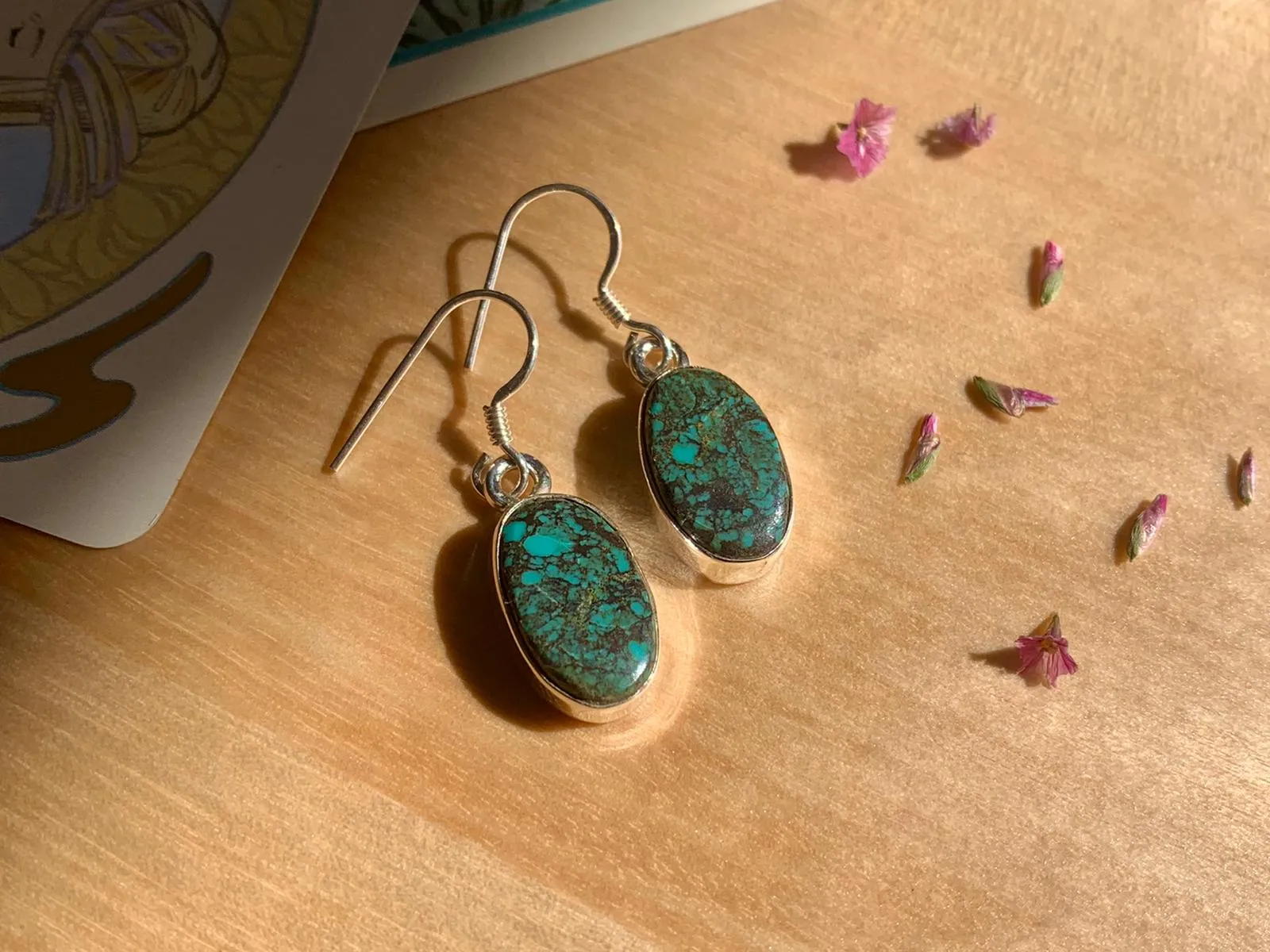 Tibetan Turquoise Akoni Earrings - Oval