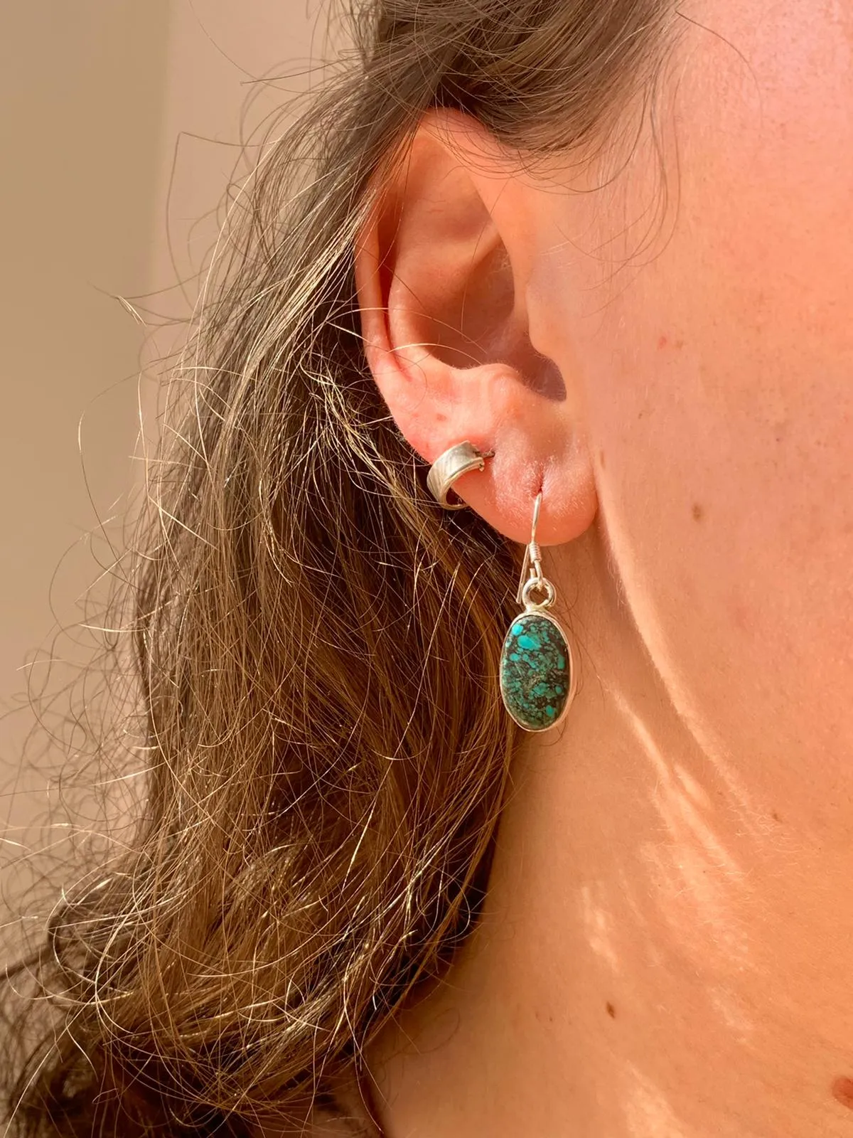 Tibetan Turquoise Akoni Earrings - Oval