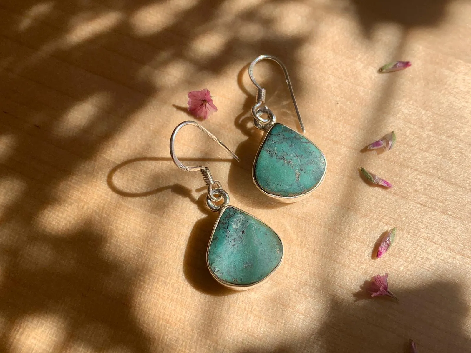 Tibetan Turquoise Akoni Earrings - Pear