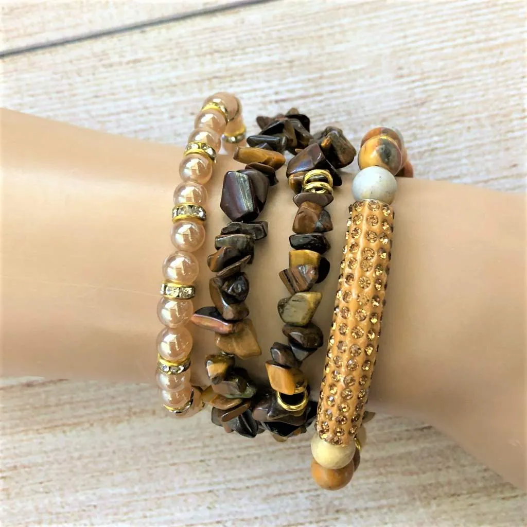 Tigers Eye Chip Bracelet Set