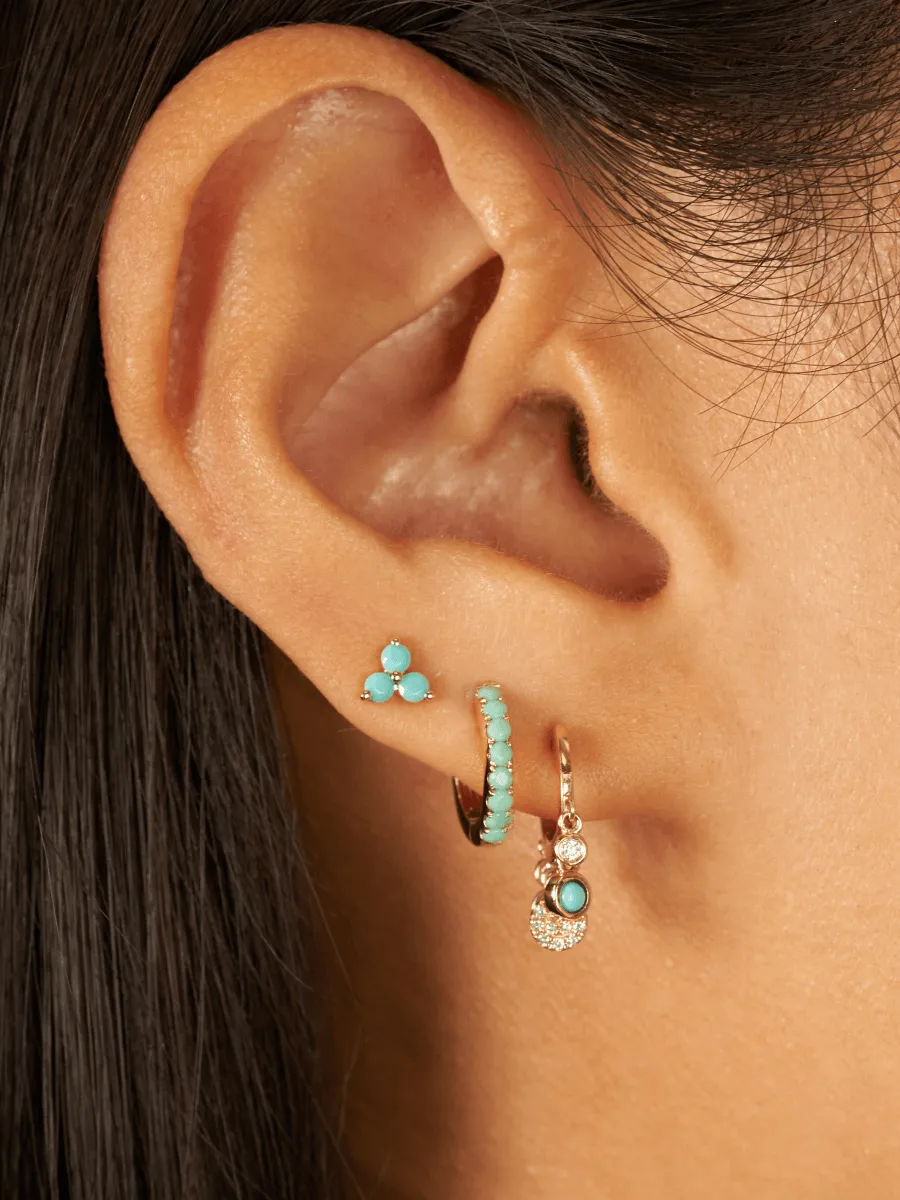 Tiny Trio Turquoise Stud Earring 14K