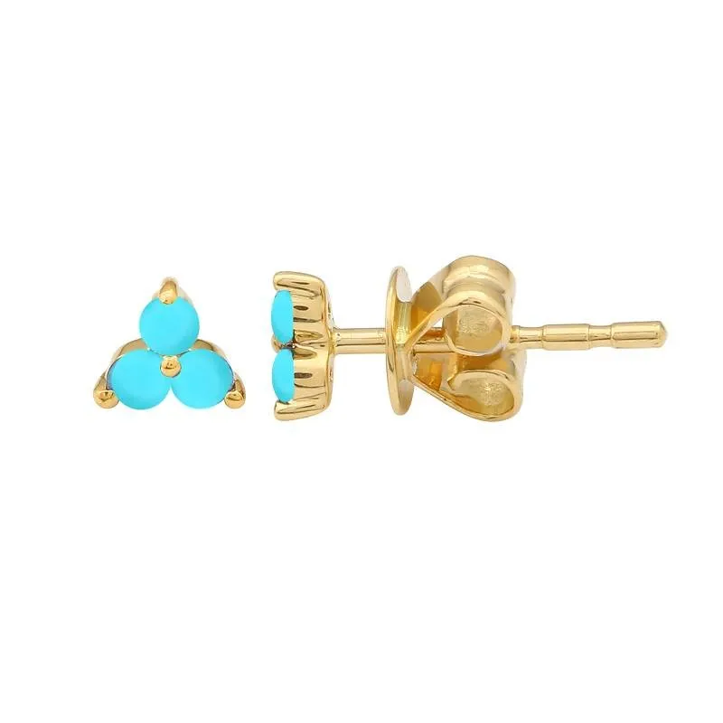 Tiny Trio Turquoise Stud Earring 14K