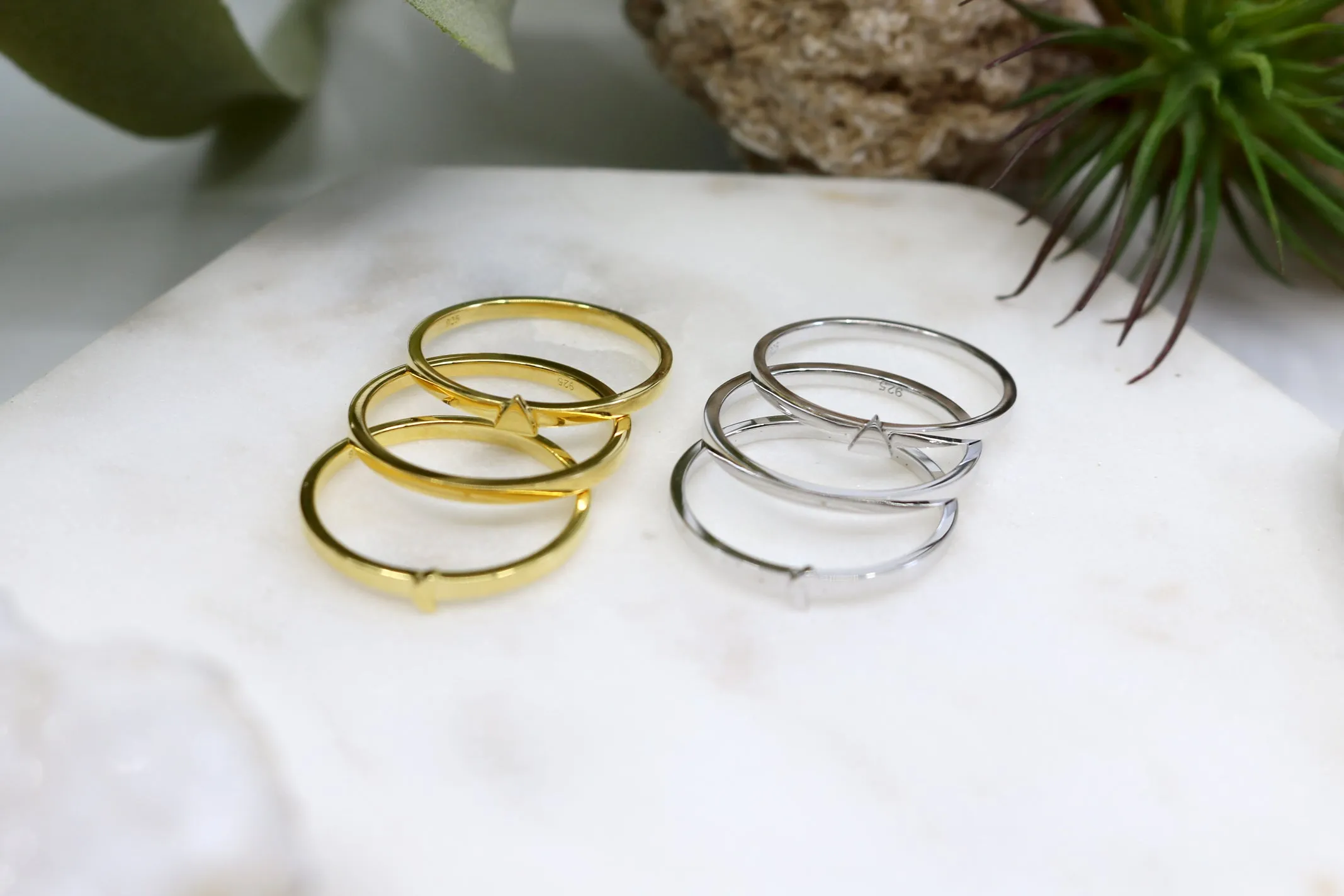 To the Moon and Back // Stackable Moon Triangle Rings, Silver or Gold Fill, Boho // BH-R003