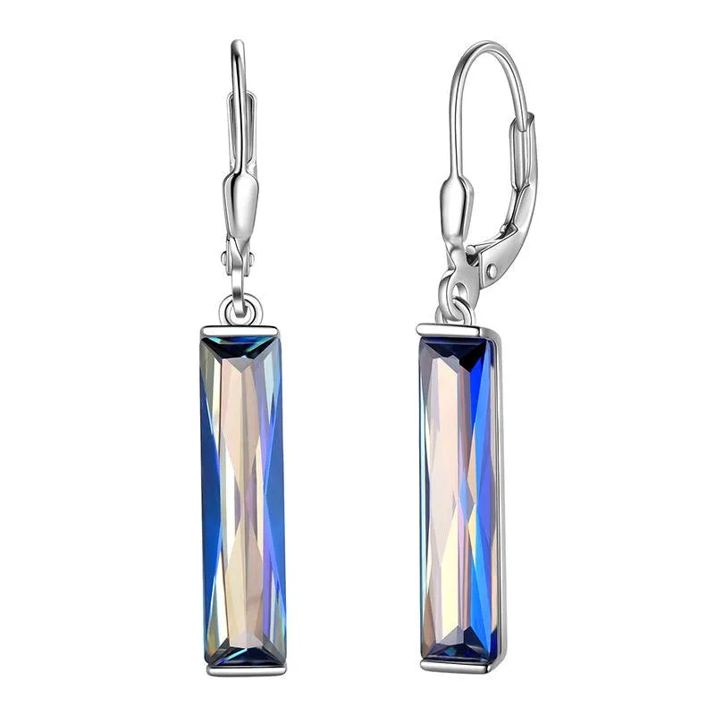 Tokyo Mart Blue Mystic Topaz Bar Dangle Earrings Women Jewelry 925 Sterling Silver Leverback