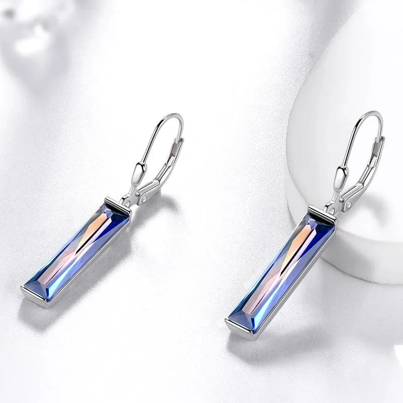 Tokyo Mart Blue Mystic Topaz Bar Dangle Earrings Women Jewelry 925 Sterling Silver Leverback