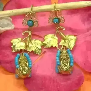 Traditional drop Mexican gold vermeil earrings turquoise