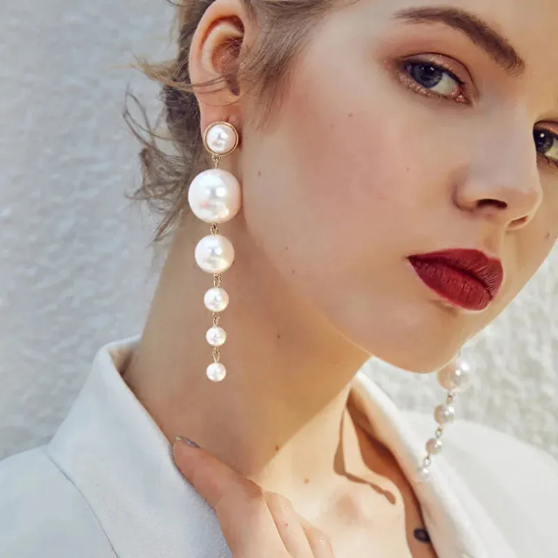 Trendy Elegant Big Simulated Pearl Earrings