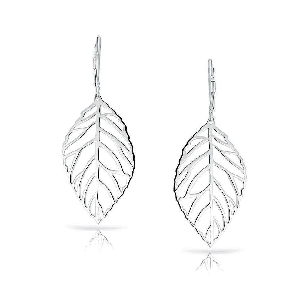 Tribal Boho Lightweight Leaf Feather Dangle Earrings  Sterling Silver Jewelry