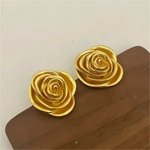 VAIGE Elegant Gold Rose Stud Earrings - Fashionable Floral Design in Zinc Alloy for Parties and Weddings