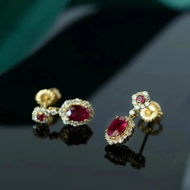 VAIGE Elegant Ruby and Silver Diamond Drop Earrings