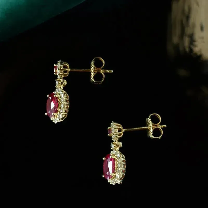 VAIGE Elegant Ruby and Silver Diamond Drop Earrings