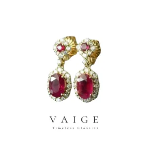 VAIGE Elegant Ruby and Silver Diamond Drop Earrings