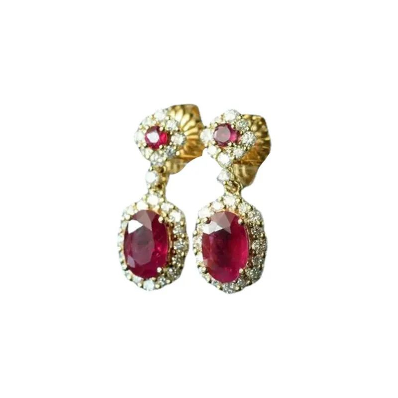 VAIGE Elegant Ruby and Silver Diamond Drop Earrings