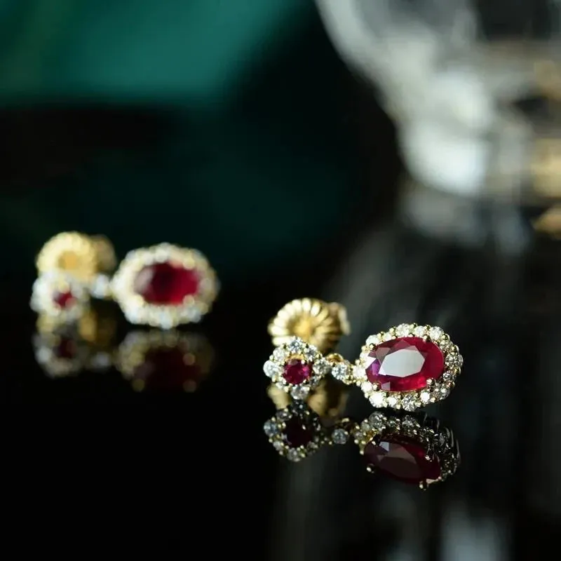 VAIGE Elegant Ruby and Silver Diamond Drop Earrings