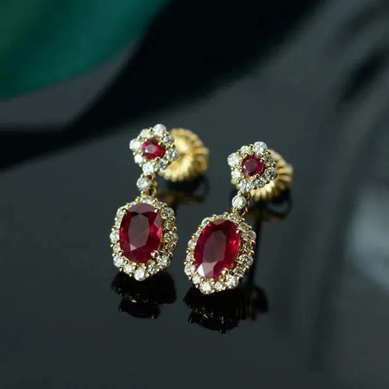 VAIGE Elegant Ruby and Silver Diamond Drop Earrings