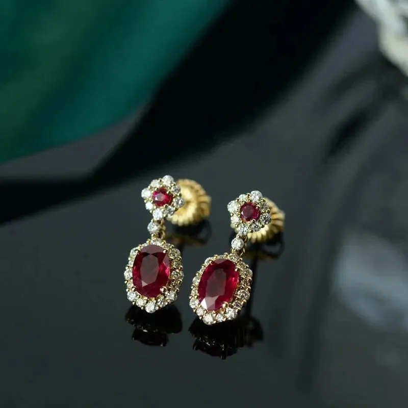 VAIGE Elegant Ruby and Silver Diamond Drop Earrings