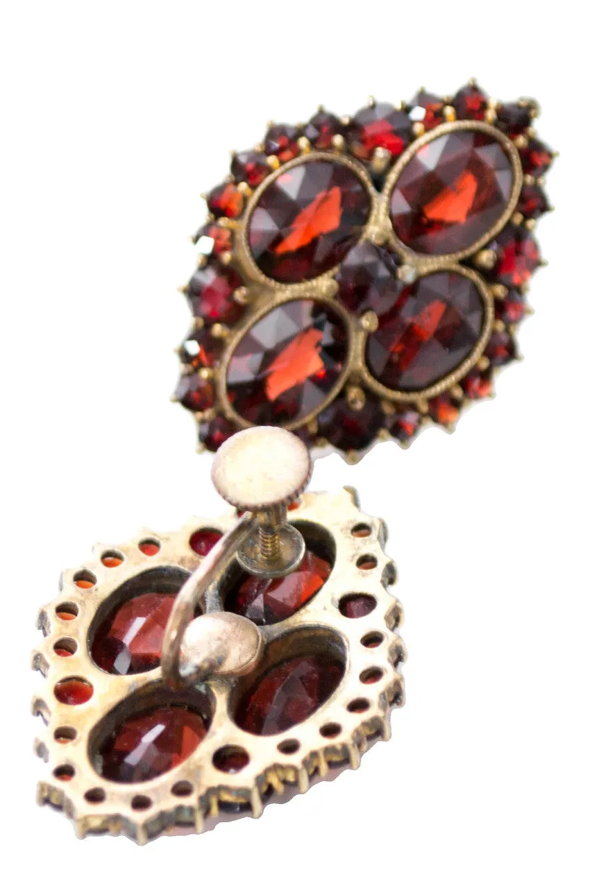 Victorian Bohemian Rose Cut Garnet Screw Back Vintage Earrings