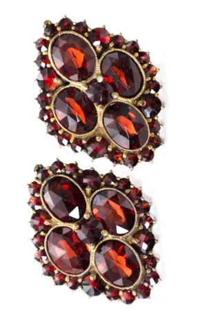 Victorian Bohemian Rose Cut Garnet Screw Back Vintage Earrings