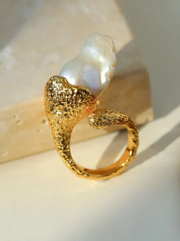 Vintage Floral Orb Fish-Tail  Baroque Pearl Rings