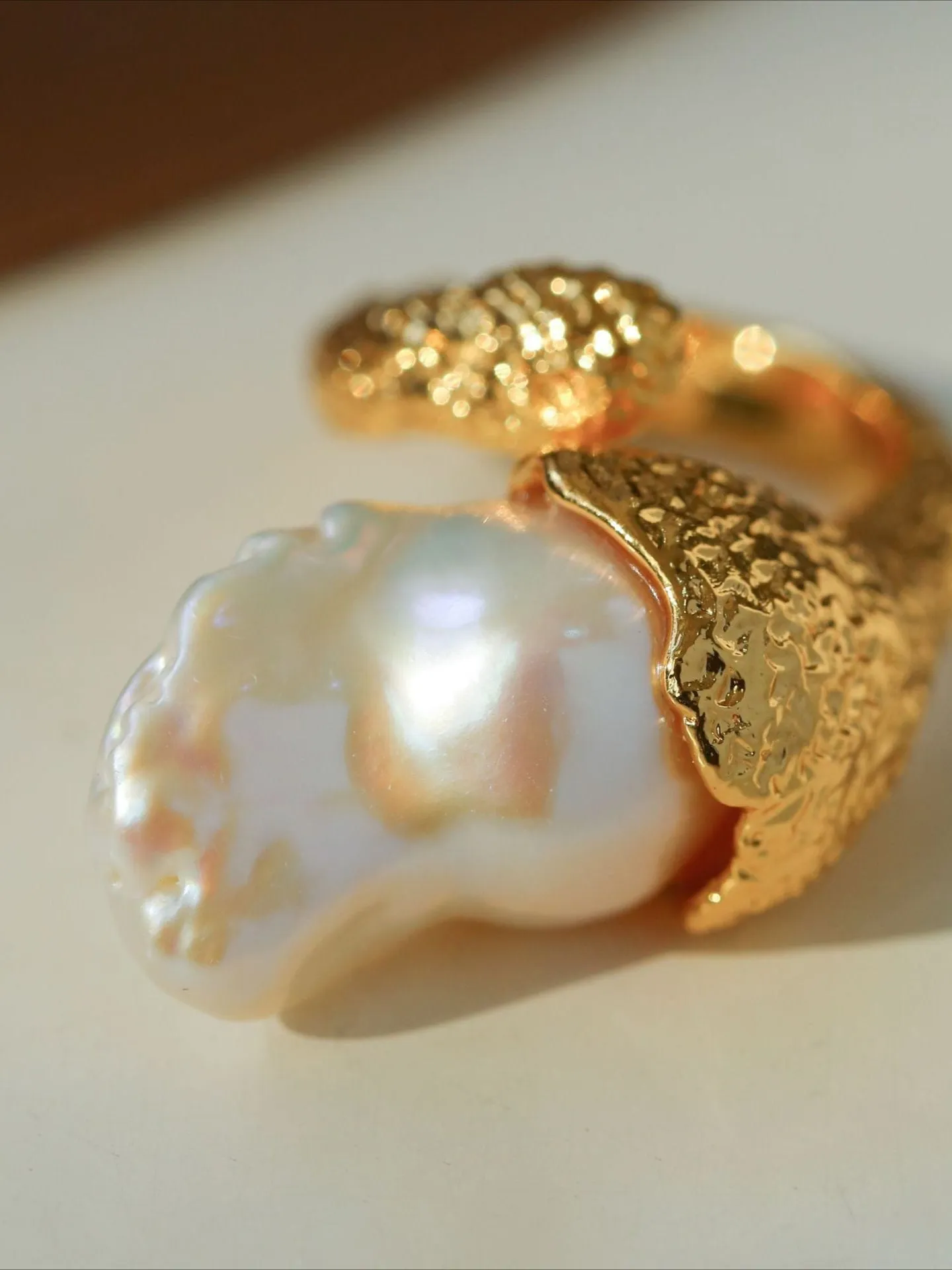 Vintage Floral Orb Fish-Tail  Baroque Pearl Rings