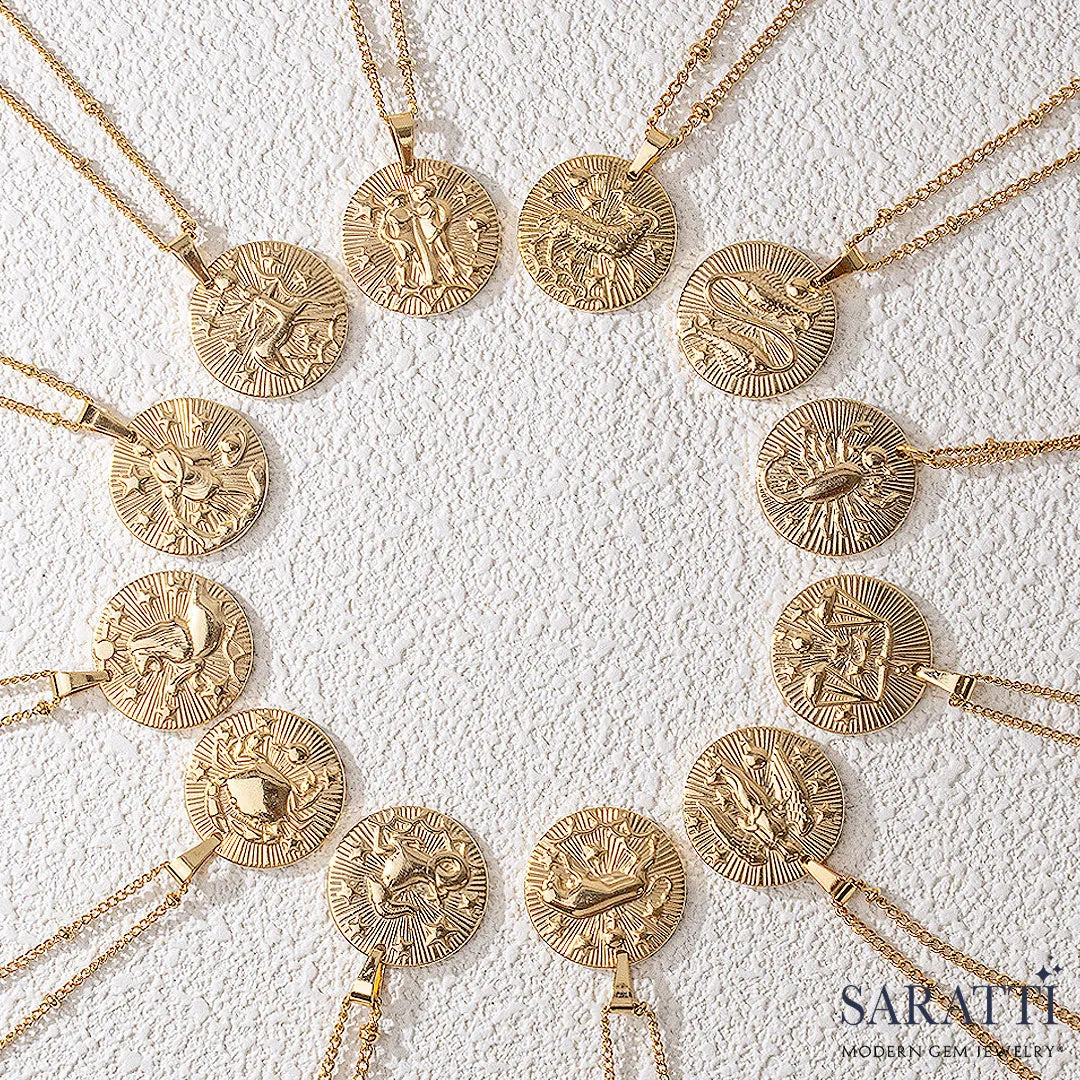 Vintage Inspired Zodiac Necklace in Gold