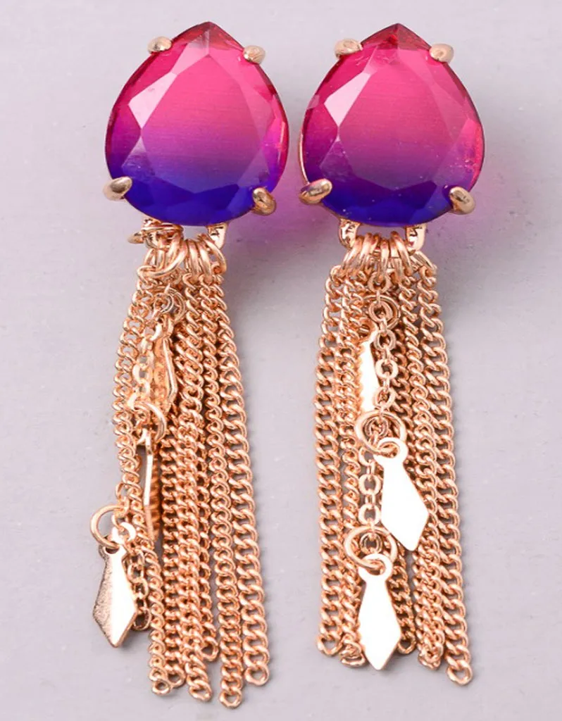 Vintage Snoot Stone Tassel Earrings in Fuchsia/Purple