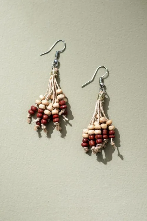 WHE Eco Chic Jute & Wooden Beads Tassel Earrings