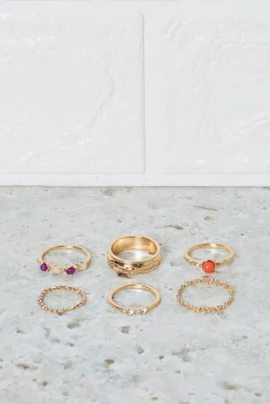 Women Gold Embellished Ring Set (Pack of 6)