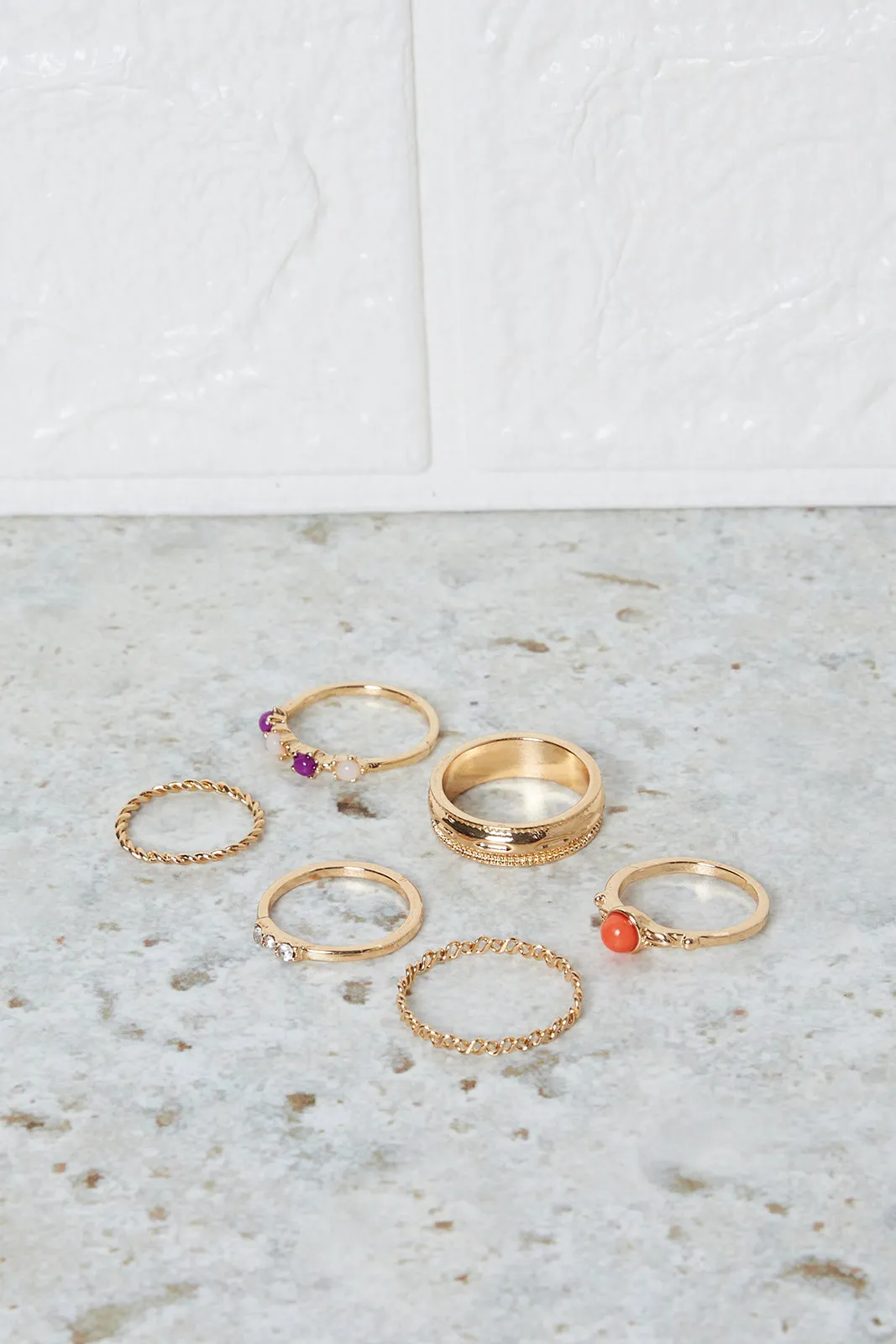 Women Gold Embellished Ring Set (Pack of 6)