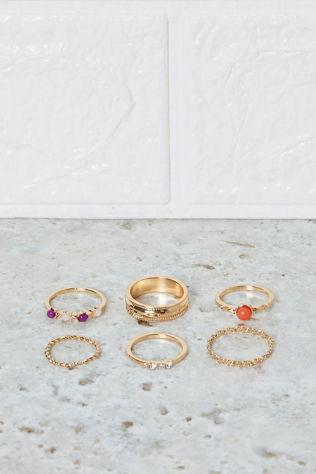 Women Gold Embellished Ring Set (Pack of 6)