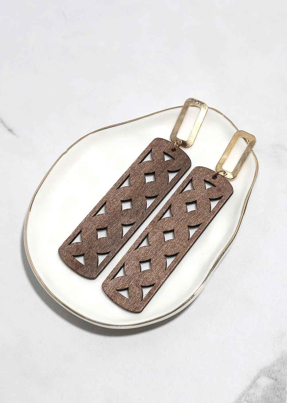 Wooden Rectangle Drop Earrings