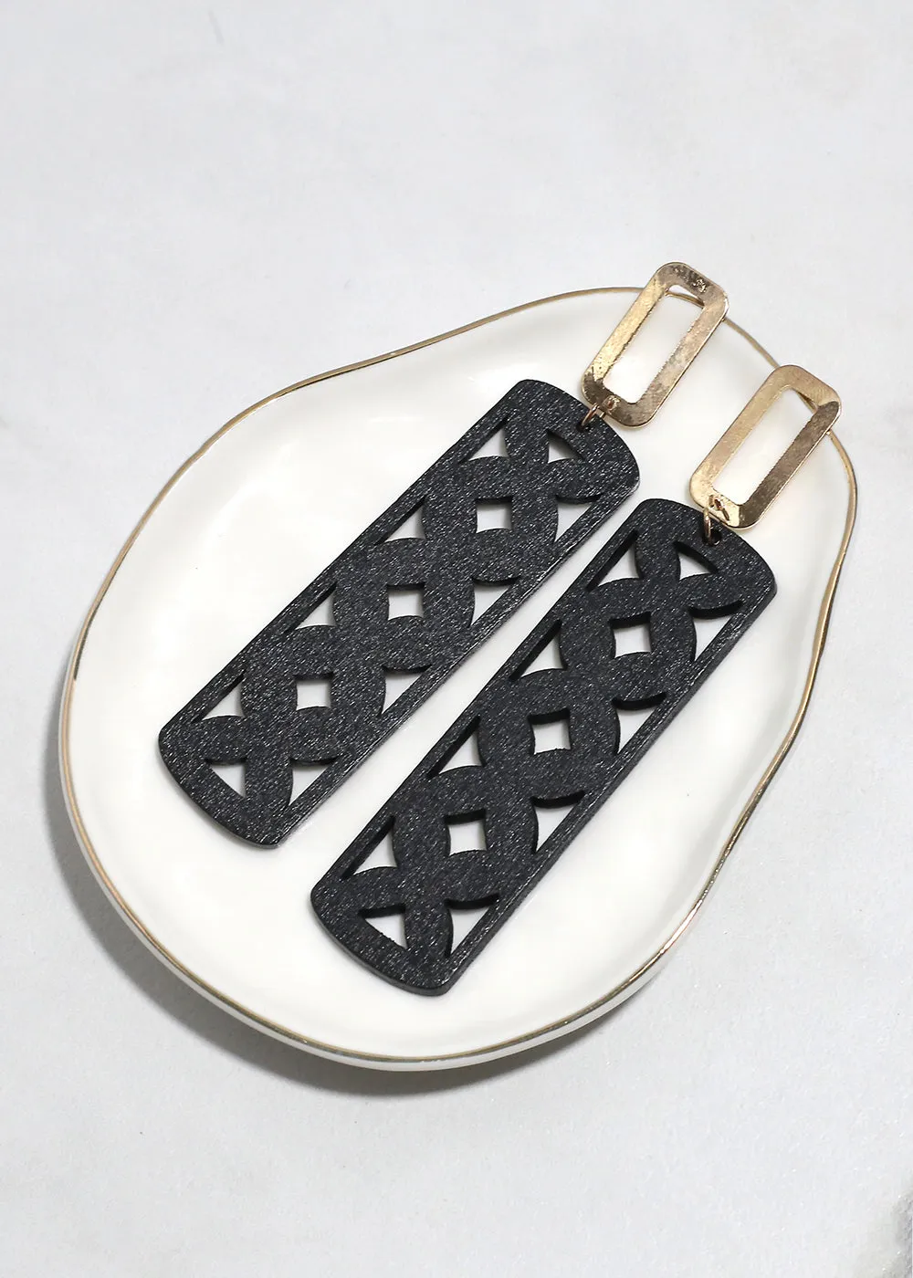 Wooden Rectangle Drop Earrings