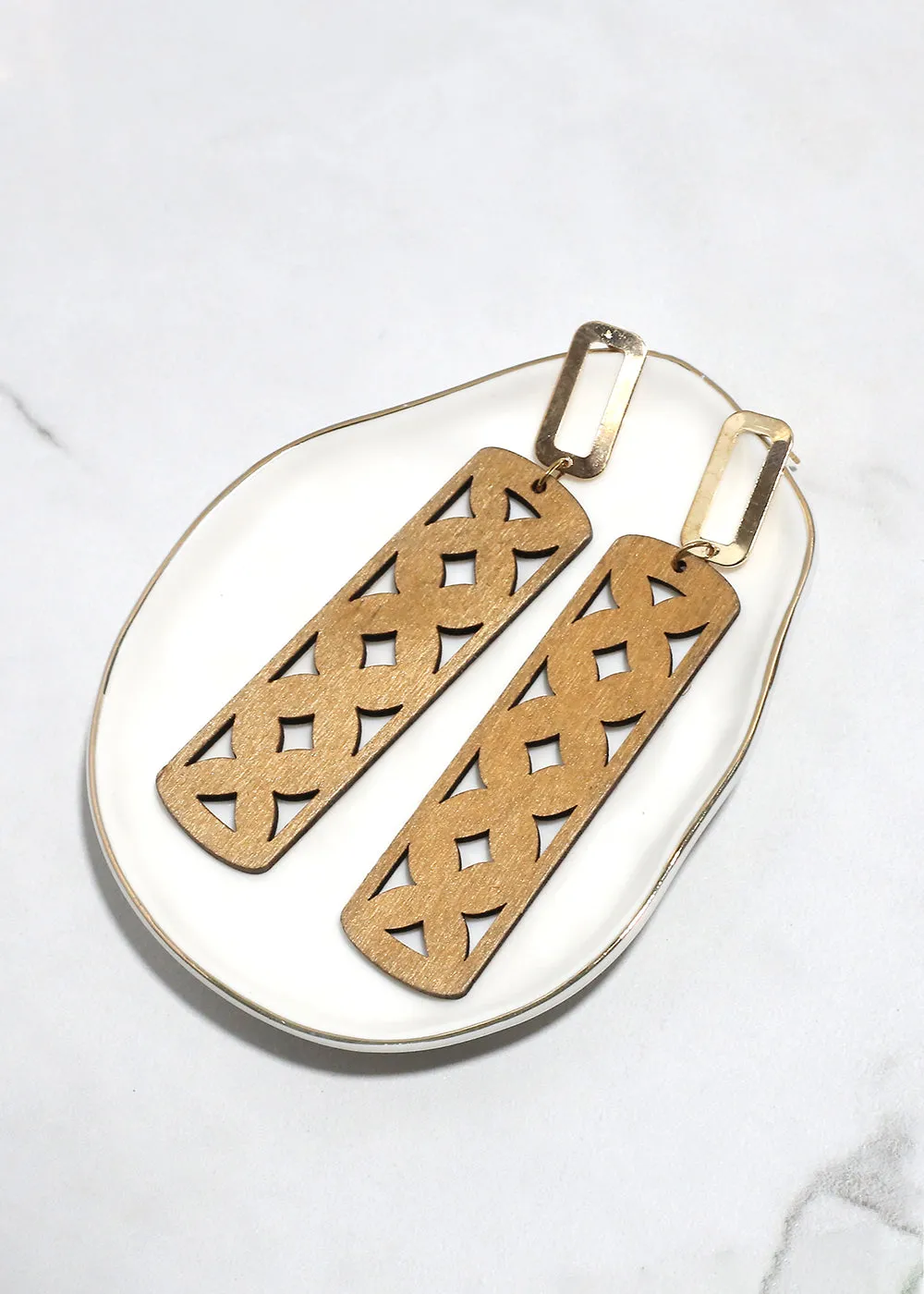 Wooden Rectangle Drop Earrings