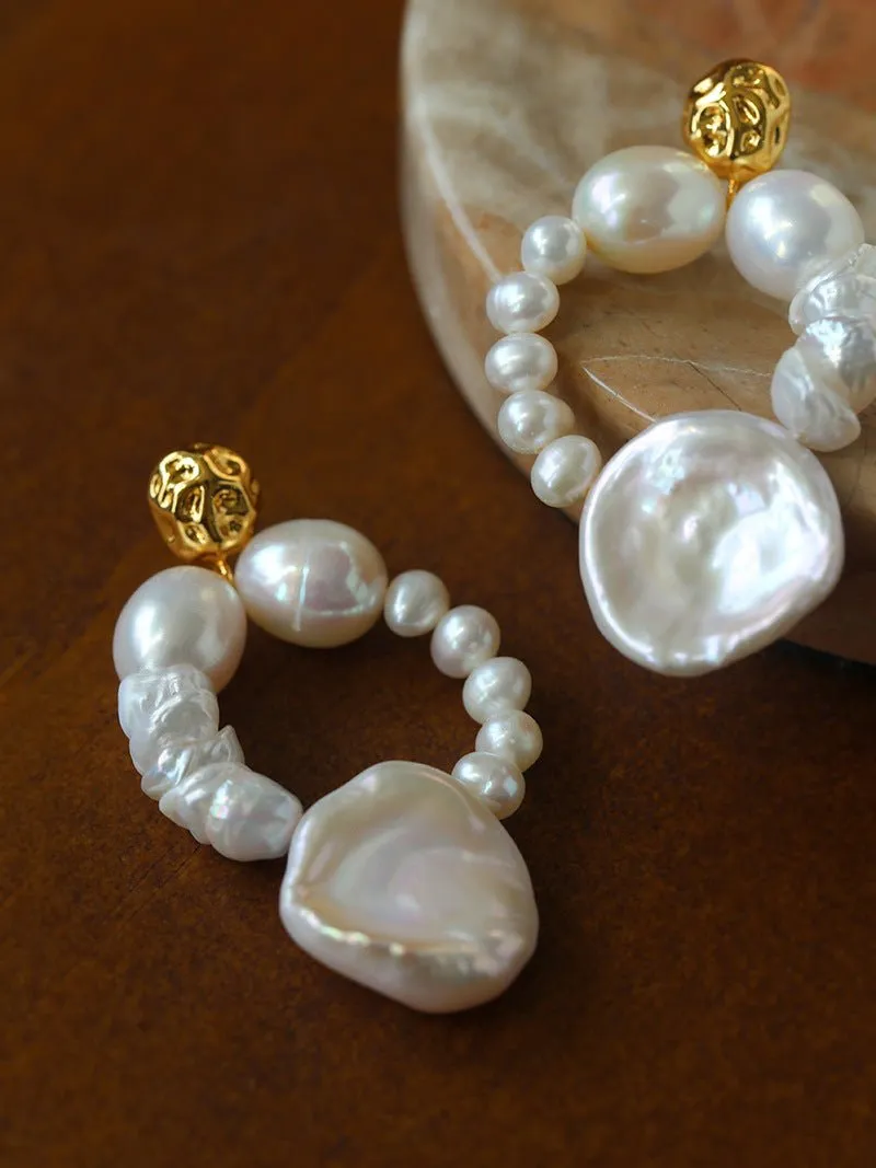 Woven Petal Baroque Earrings: Elegant Freshwater Pearl