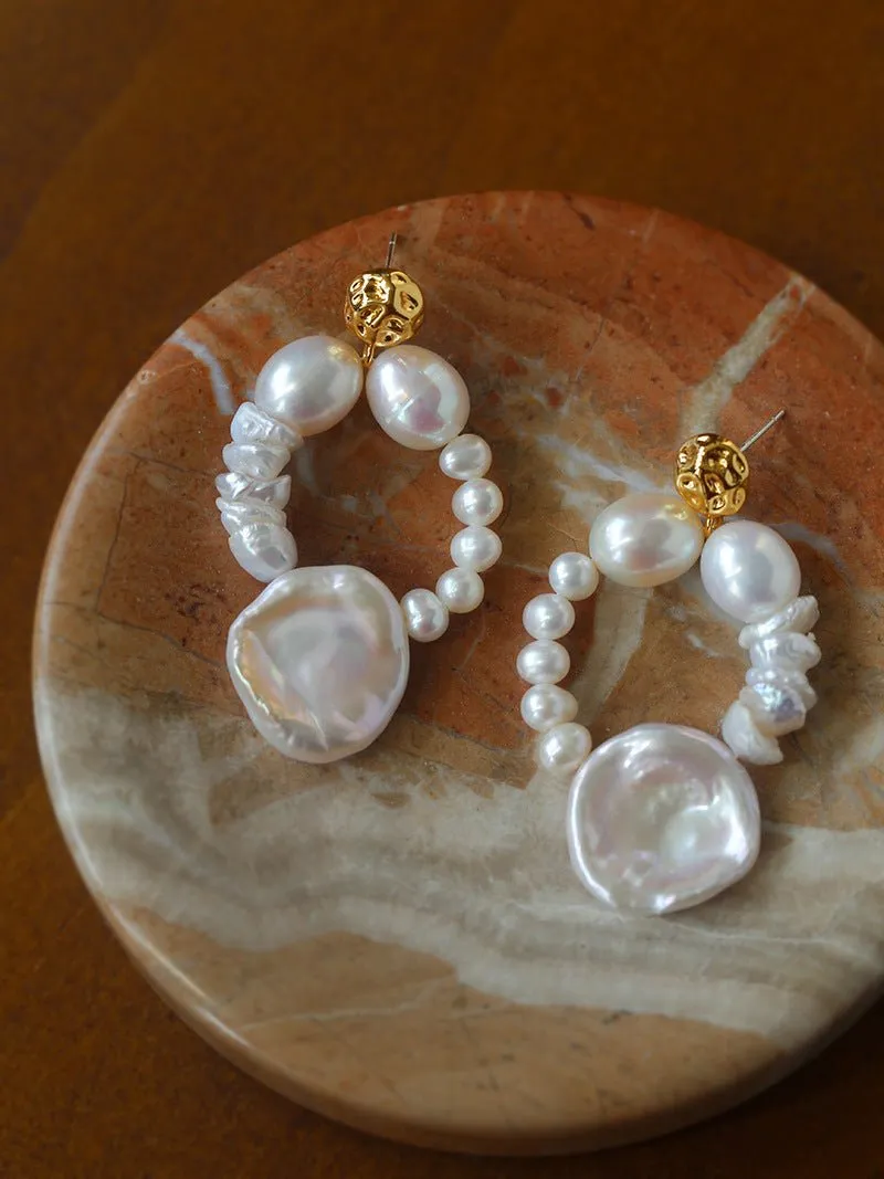 Woven Petal Baroque Earrings: Elegant Freshwater Pearl