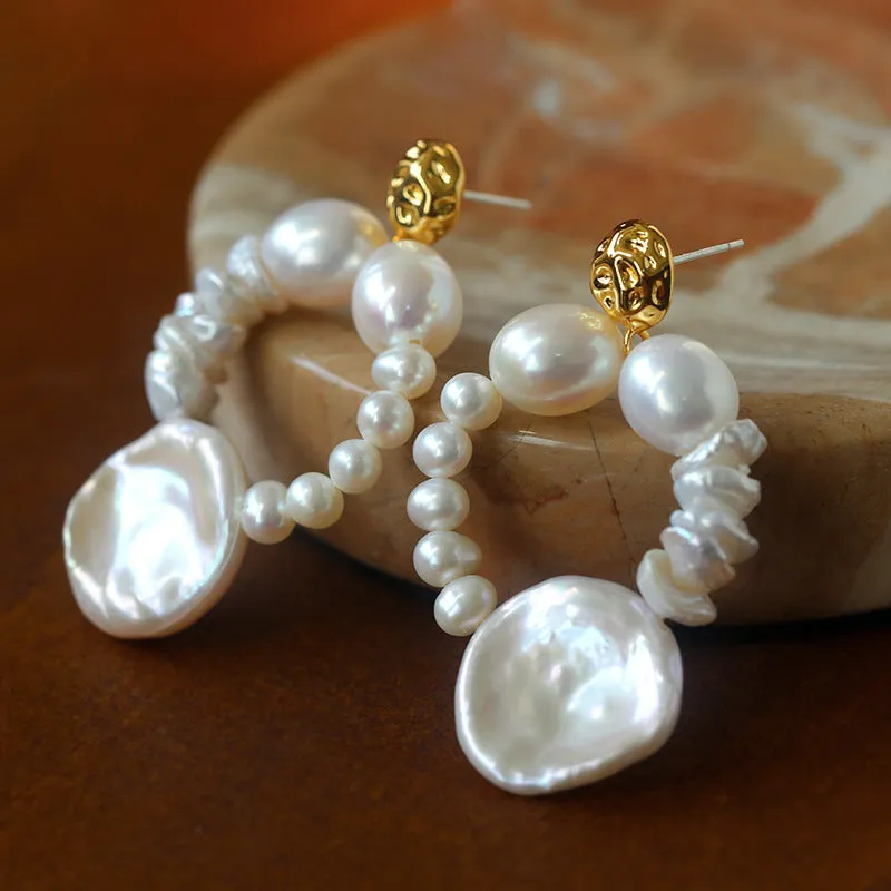 Woven Petal Baroque Earrings: Elegant Freshwater Pearl