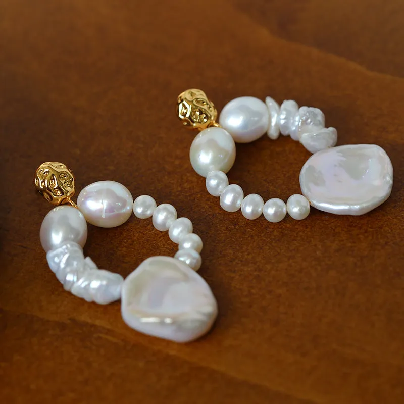 Woven Petal Baroque Earrings: Elegant Freshwater Pearl