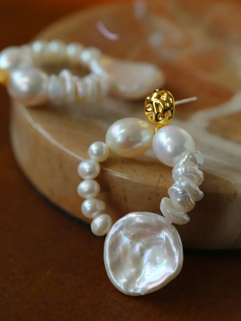 Woven Petal Baroque Earrings: Elegant Freshwater Pearl